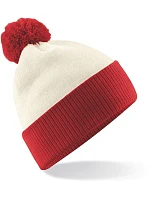 Beechfield B 451 2-barevná pletená čepice s bambulí 53.0451 off white/bright red