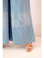 Dámské kalhoty Plus Size se širokými nohavicemi a model 21156795 výšivkou světle džínové - K-Fashion