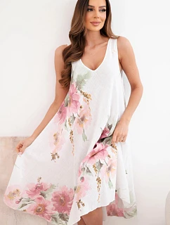 Dámské bavlněné oversize šaty s výstřihem do V a květinovým potiskem bílá
