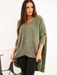 Dámský svetr Plus Size s výstřihem do V khaki