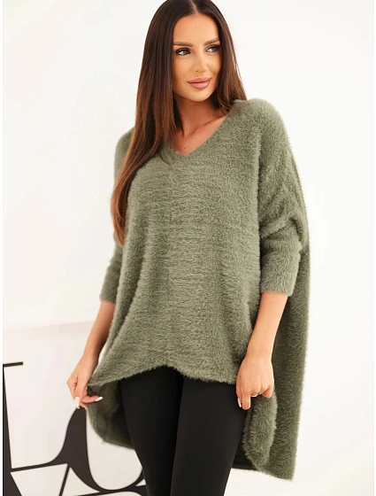 Dámský svetr Plus Size s výstřihem do V khaki Dámský svetr Plus Size s výstřihem do V khaki