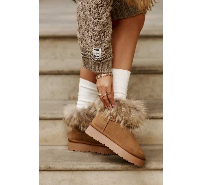 Kožené Sněhule Na Platformě S Kožešinou Camel model 21677869 - Boto