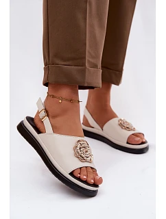 Kožené dámské sandály s ozdobným detailem D&A GR61-5937 Béžové