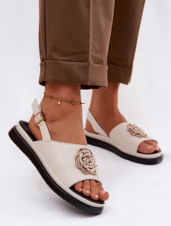 Kožené dámské sandály s ozdobným detailem D&A GR61-5937 Béžové