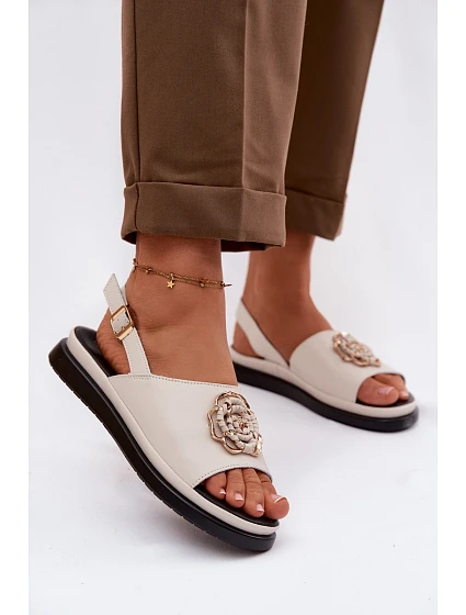 Kožené dámské sandály s ozdobným detailem D&A GR61-5937 Béžové