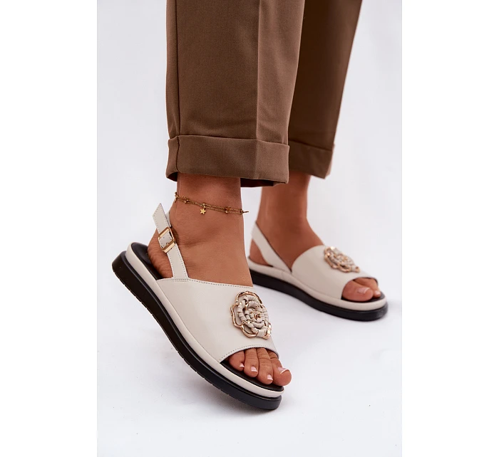 Kožené dámské sandály s ozdobným detailem D&A GR61-5937 Béžové