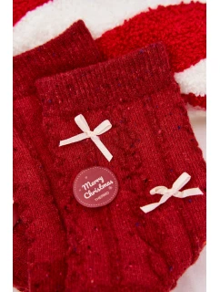 Dámské vánoční ponožky s mašličkami – červené (vlna alpaka)