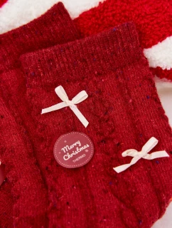 Dámské vánoční ponožky s mašličkami – červené (vlna alpaka)