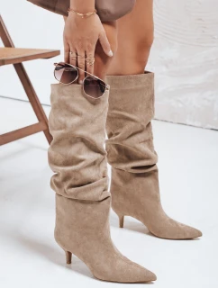 Dámské kozačky s pomačkaným svrškem z béžového semiše FashionStreet ZY1123