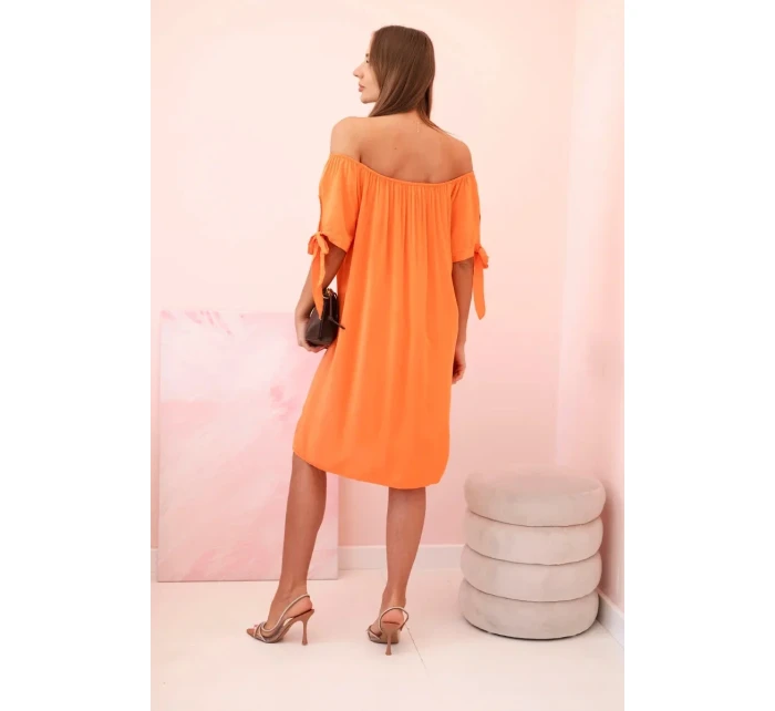Dámské viskózové šaty s vázáním na rukávech oranžové Dámské viskózové šaty s vázáním na rukávech oranžové