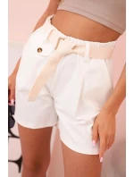 Dámské šortky s vysokým pasem a páskem ecru