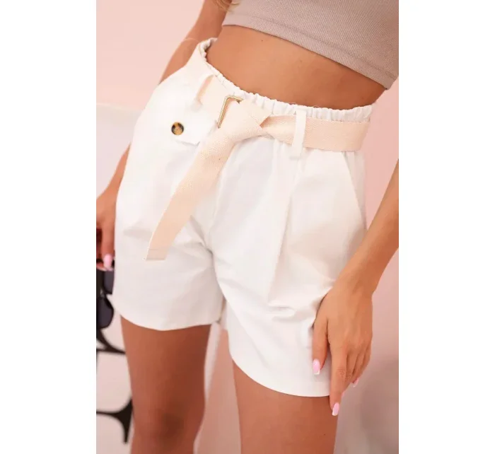 Dámské šortky s vysokým pasem a páskem ecru