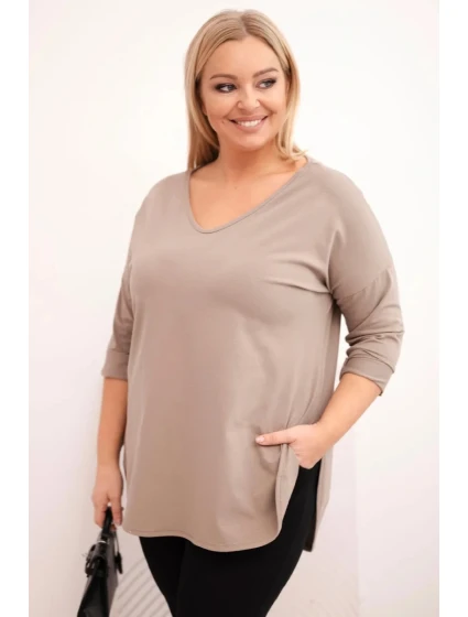 Dámská bavlněná blůza Plus Size s výstřihem do V a ohrnovacími rukávy fango Dámská bavlněná blůza Plus Size s výstřihem do V a ohrnovacími rukávy fango