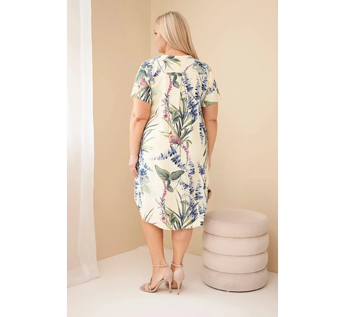 Dámské viskózové šaty Plus Size s krátkým rukávem a výstřihem na knoflíky žlutá