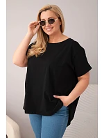 Dámská halenka Plus Size bavlněná s krátkým rukávem černá