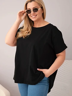 Dámská halenka Plus Size bavlněná s krátkým rukávem černá