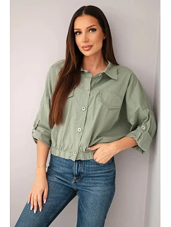 Dámská jarní bavlněná bunda s kapsami a model 22277403 khaki - K-Fashion