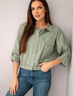 Dámská jarní bavlněná bunda s kapsami a stahováním khaki
