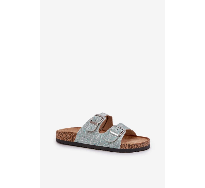 pantofle na korkové podrážce s přezkami mátové model 21685406 - Boto pantofle na korkové podrážce s přezkami mátové model 21685406 - Boto