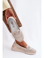 Kožené perforované polobotky na platformě model 22101339 Béžové - S.Barski Kožené perforované polobotky na platformě model 22101339 Béžové - S.Barski