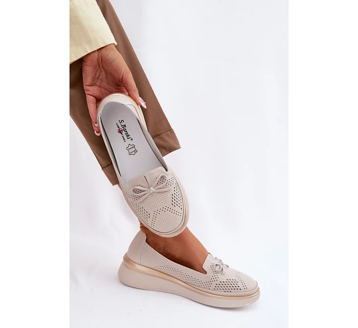 Kožené perforované polobotky na platformě model 22101339 Béžové - S.Barski Kožené perforované polobotky na platformě model 22101339 Béžové - S.Barski