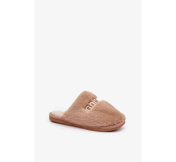Dámské Pantofle S Kožešinou A Nápisem Hnědé Kalelia