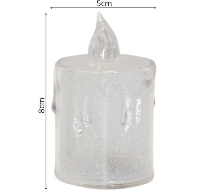 DEKORATIVNÍ SVÍČKA 8 CM TRANSPARENTNÍ TEPLÁ BÍLÁ 1 LED