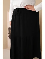 Dámská sukně Plus Size bavlněná mušelínová s volánem a elastickým pasem černá