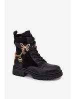 Dámské Pracovní Boty Zateplené Se Zlatým Řetězem A Přívěsky Černé Vessara