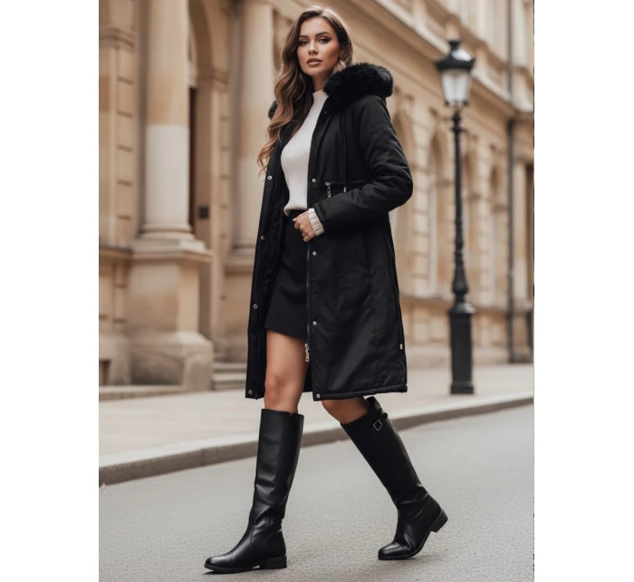 Dámská zimní bunda parka s kožešinou černá model 21991636 - Dstreet Dámská zimní bunda parka s kožešinou černá model 21991636 - Dstreet