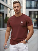 Pánské bavlněné tričko s malým potiskem, vínové, FashionStreet NX5131R