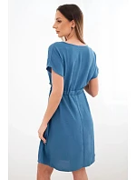 Dámské šaty s krátkým rukávem a vázáním v pase džínové Dámské šaty s krátkým rukávem a vázáním v pase džínové