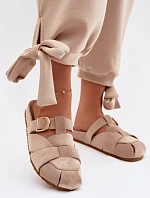 Dámské mules s pásky a zlatým přezkou Béžové Ganelle