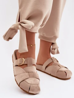 Dámské mules s pásky a zlatým přezkou Béžové Ganelle