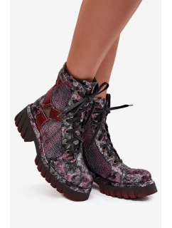 Dámské kotníčkové kožené workery 07072-23 Bordó vzor - Maciejka