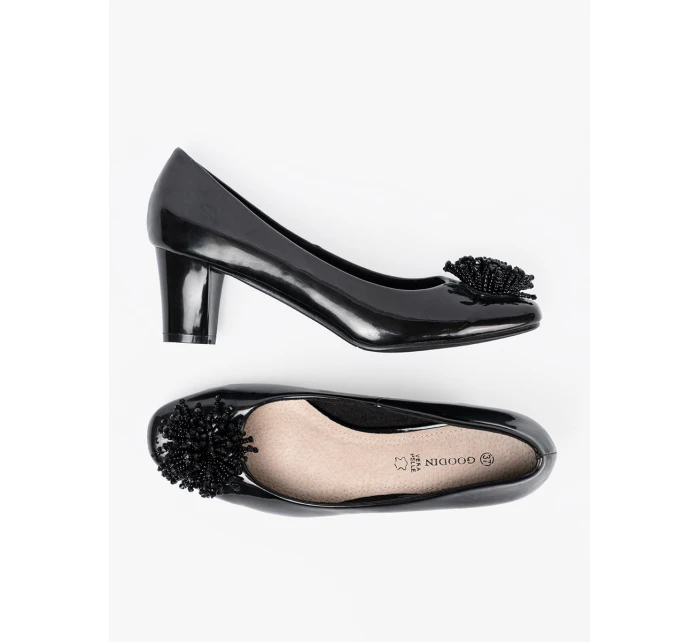 Trendy dámské černé  lodičky na širokém podpatku