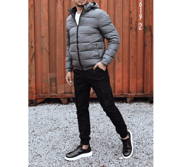 Pánská prošívaná zimní bunda s kapucí šedá FashionStreet TX4844