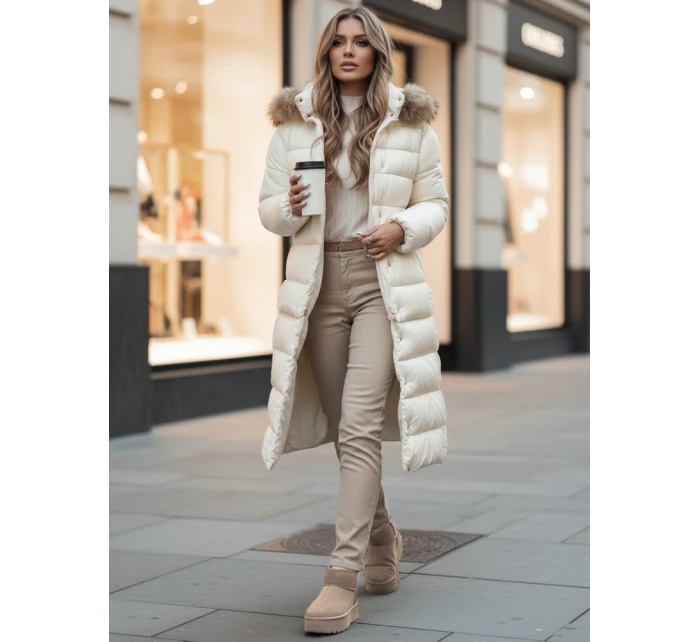 Dámská prošívaná zimní bunda s kapucí CROMBILA ecru FashionStreet TY4101z