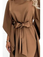 model 21731580 SOFIA Motýlí šaty se zavazováním v pase cappuccino - numoco model 21731580 SOFIA Motýlí šaty se zavazováním v pase cappuccino - numoco