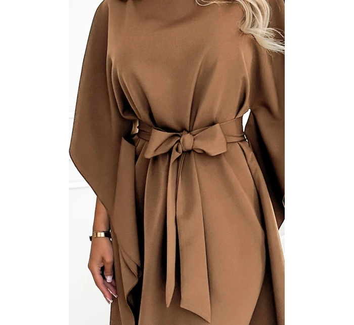 model 21731580 SOFIA Motýlí šaty se zavazováním v pase cappuccino - numoco model 21731580 SOFIA Motýlí šaty se zavazováním v pase cappuccino - numoco