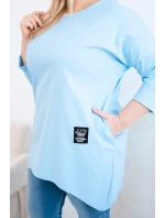 Dámská blůza Plus Size s delším zadním dílem a dlouhým rukávem modrá