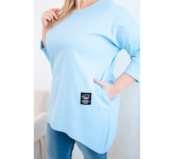 Dámská blůza Plus Size s delším zadním dílem a dlouhým rukávem modrá