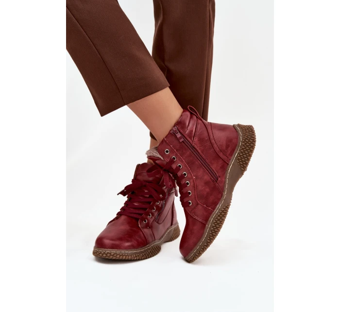 Dámské kozačky s teplým kožíškem z eko kůže bordové Ulverina Dámské kozačky s teplým kožíškem z eko kůže bordové Ulverina