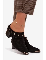 Semišové dámské kožené boty na podpatku D&A model 22031846 Černé - S.Barski