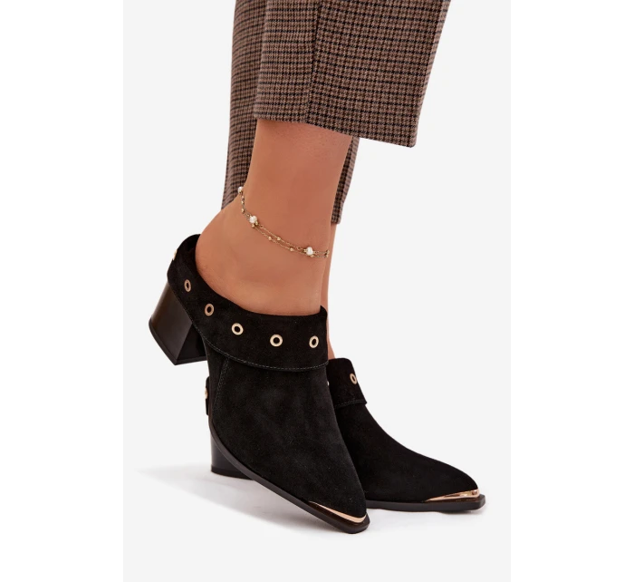 Semišové dámské kožené boty na podpatku D&A model 22031846 Černé - S.Barski