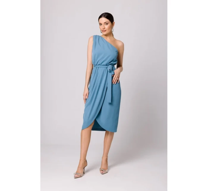 K160 Šaty na jedno rameno - nebesky modré
