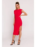 M787 Trubkové šaty s výřezem na noze - červené
