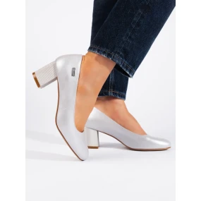 Jedinečné dámské stříbrné  lodičky na širokém podpatku