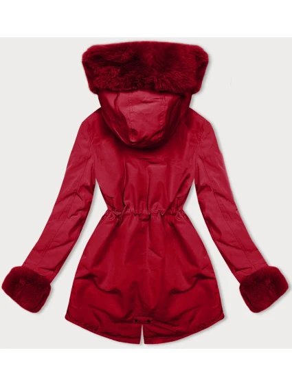 Červená krátká zimní bunda parka s kožešinovou podšívkou model 21461513 - J.STYLE