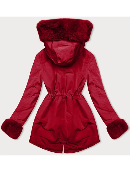 Červená krátká zimní bunda parka s kožešinovou podšívkou model 21461513 - J.STYLE Červená krátká zimní bunda parka s kožešinovou podšívkou model 21461513 - J.STYLE